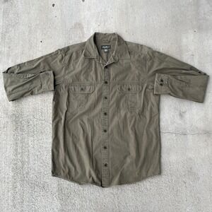 Eddie Bauer Relaxed Fit Mens Button Up Work Utility Shirt Olive Green L‎ Tall